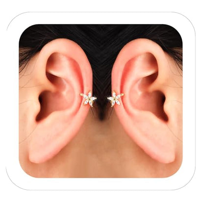 Ear Cuffs Non Piercing for Women Flower Earring Cuff Gold Non Pierced Lightweight Hypoallergenic Cartilage Earrings Dainty Jewelry Gift - color: Gold+Sliver+2Pair