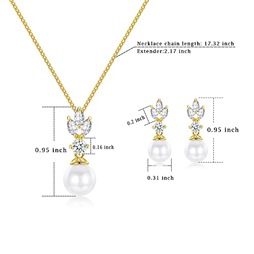 Wedding Jewelry for Bride Bridesmaid, Pearl Dangle Earrings and Pendant Necklace Set Bridal Jewelry for Promise Wedding Party - color: 4.2#gold-Necklace/Earrings