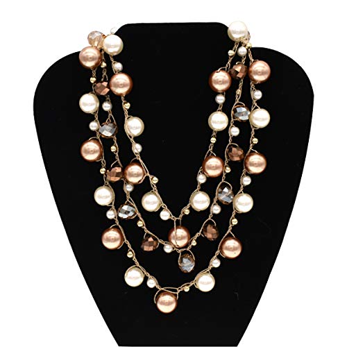utop JNF Hand made Pearl Statement Necklace for Women Rhinestone Multilayer Crystal Necklaces Chunky Pearl Necklace Large Pearl Necklace and Earrings Set for Mother Mom's gift - color: champagne pearl necklace 3layers