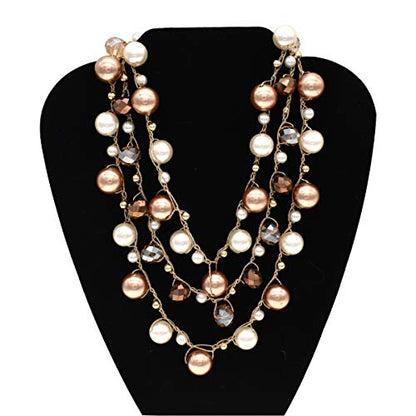 utop JNF Hand made Pearl Statement Necklace for Women Rhinestone Multilayer Crystal Necklaces Chunky Pearl Necklace Large Pearl Necklace and Earrings Set for Mother Mom's gift - color: champagne pearl necklace 3layers