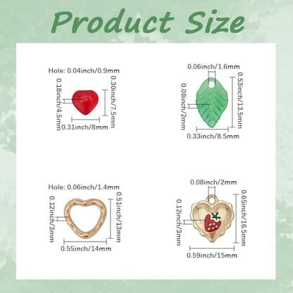 SUNNYCLUE 1 Box 6 Sets Christmas Fruit Bracelet Making Kits Enamel Strawberry Charms Red Green Glass Spring Food Alloy Light Gold Heart Flower Leaf Beads for Jewelry Making Kits Starter Supplies - style: Cherry 2