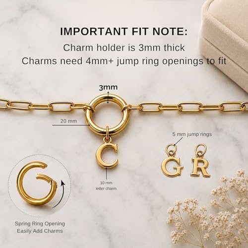 Paperclip Chain Carabiner Initial Charm Holder Necklace by Ginger Lyne | 18K Gold-Plated or Silver Tone Paperclip Chain with Carabiner Charm Holder, Adjustable 18-20 Inch, A-Z Initial Pendant - color: Gold-A