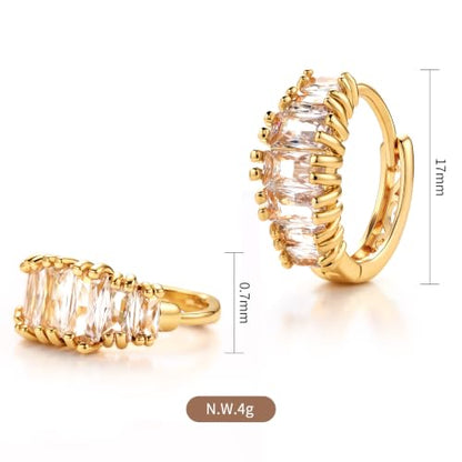 CZ Huggie Hoop Earrings for Women | Sparkly Cubic Zirconia, Small Hoop, Lightweight, Everyday Fashion Jewelry - color: Baguette CZ - Gold