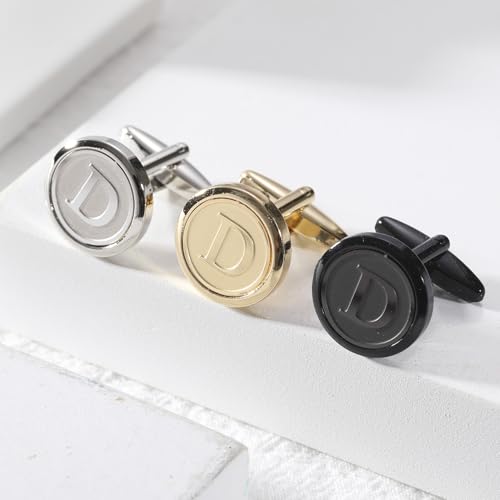 Initial Letter A-Z Cufflinks for Men Silver/Gold/Black Cufflinks 26 Alphabet Letter Copper Cufflinks for Formal Occasions Gifts Anniversary Business Wedding for Bridegroom Groomsmen - size: Black, style: Initial: D