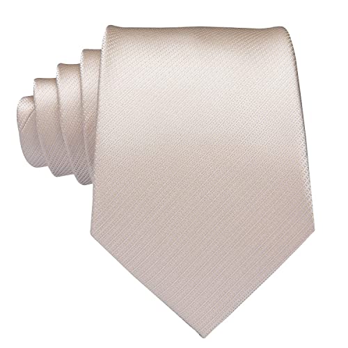 Hi-Tie 5Pcs Mens Solid Color Silk Tie Satin Pretied Bowtie Lapel Pin for Men Handkerchief Cufflink Wedding Gift Box - color: Beige Solid