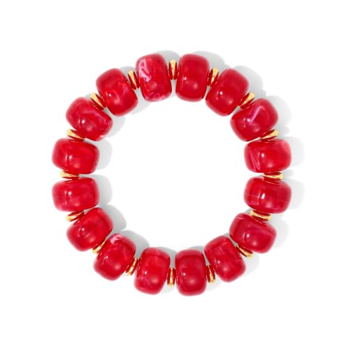 Bead Bracelet for Women Vibrant Color Resin Beads Bracelets Elastic Stretch Chunky Bracelet Boho Summer Beach Vacation Jewelry - color: Red