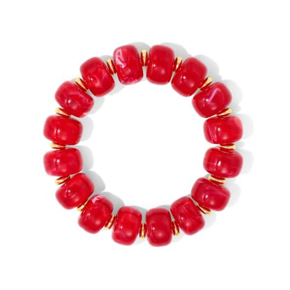Bead Bracelet for Women Vibrant Color Resin Beads Bracelets Elastic Stretch Chunky Bracelet Boho Summer Beach Vacation Jewelry - color: Red