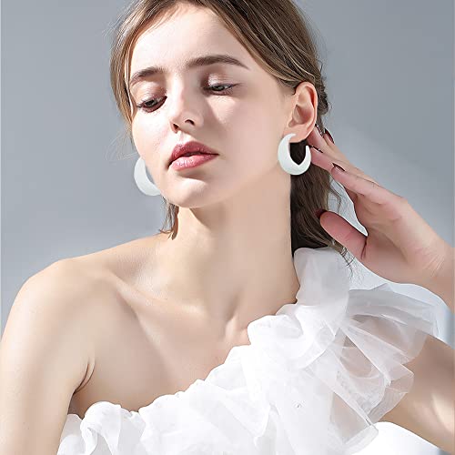 Acrylic Resin C Shape Colorful Hoop Trendy Chunky Cute Candy Earrings - Jewelry for Women - color: White