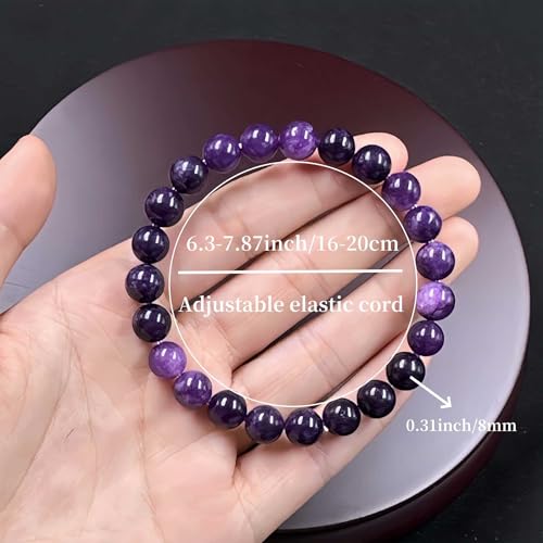 Amethyst Bracelet for Women Men, Elegant Handmade Natural Gem Stone Round Beaded Stretch Elastic Adjustable Healing Bracelets 8mm Gifts - color: AL-0138, size: Medium