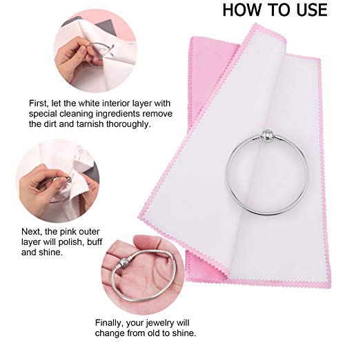 SEVENWELL Silver Polishing Cloth, 2PCS Large Jewelry Cleaning Cloths | Dual-Layer Cleaning, Large 10" × 12", Reusable, Removes Tarnish, Restores Shine, For Sterling Silver, Gold & Platinum - color: Pink