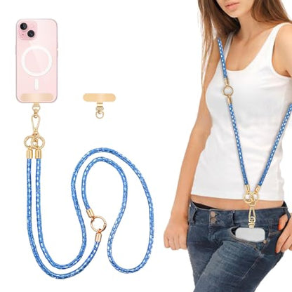 Crystal Phone Strap Crossbody Rhinestone Cell Phone Neck, Blue - color: Blue