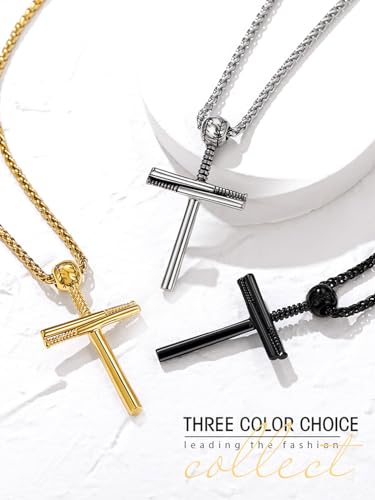 GOLDCHIC JEWELRY Sport Necklaces for Men Teen, Football Baseball Soccer Basketball Softball Necklaces with Stainless Steel Chain Athlete Jewelry Sports Fan Gift - color: Baseball Cross-Steel, style: Personalised Engraving