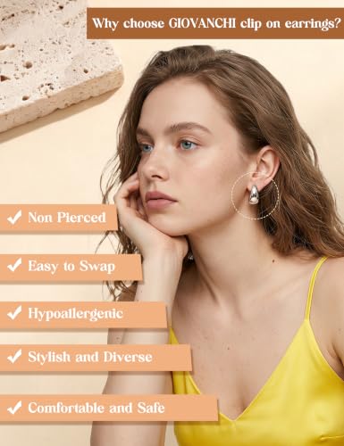 Giovanchi 3Pairs Clip on Earrings for Women with Non-Pierced Ears - Trendy Hypoallergenic 14K Gold Plated Chunky Tube Croissant Waterdrop Clip on Hoop Earrings - style: D-Silver
