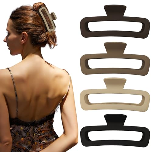 5 Inch Large Hair Claw Clips, No Slip Matte Square XL Hair Clips for Thick Long Curly Hair, Women's Big Rectangle Strong Clips, 4 Pack - color: A5 5 inch