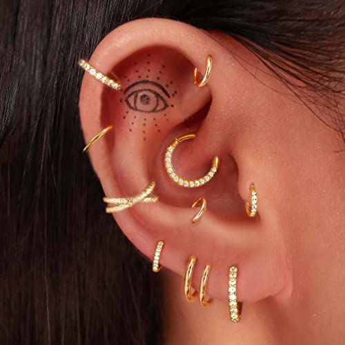 Jstyle 6Pcs 16G 18G Septum Rings Surgical Steel Nose Rings Hoop for Women Opal CZ Daith Cartilage Hoop Earring Clicker Septum Jewelry Hinged Hoop Nose Ring Lip Helix Rook Tragus Piercing Jewelry - color: Gold