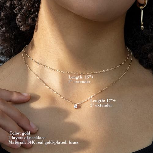 Layered Necklaces for Women - 14K Dainty Gold Plated Layering Chokers Necklaces Set Multilayer Delicate Necklace Trendy Adjustable Long Layered Necklaces for Women - style: 17 CZ Necklace