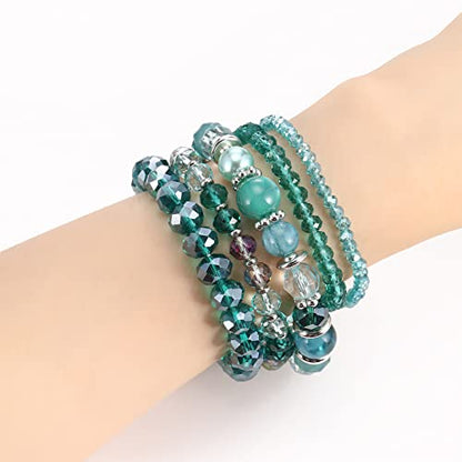 Noessla Beaded Boho Stretch Bracelet Colorful Stackable Crystal Beads Bracelets Trendy Costume Jewelry Mothers Day Gifts for Women - color: 21-Sea green