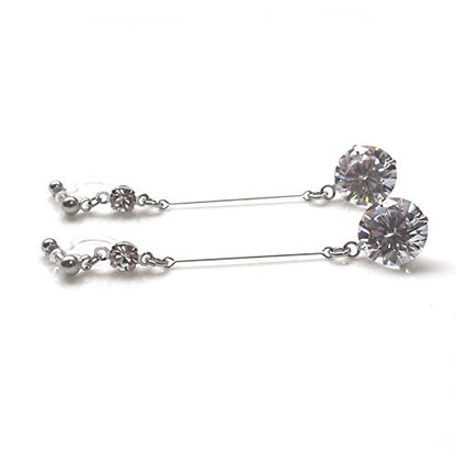 Drop Cubic Zirconia Invisible Clip On Earrings for Women Not Pierced Gold Teardrop Sqaure CZ Crystal Dangle Gold Silver Comfortable Clip On Earrings Bridal Wedding Prom - color: Round Silver2