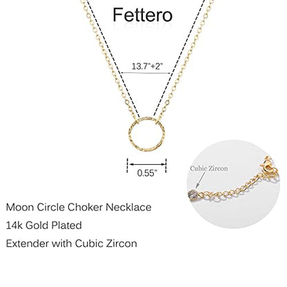 Fettero Pendant Necklace Gold Choker Layered Coin Open Karma Circle Full New Crescent Moon 14K Gold Plated Simple Dainty Necklaces for Women Jewelry Gift - style: Karma Circle Choker