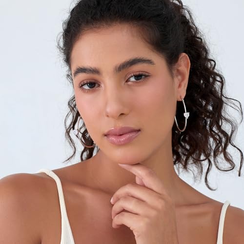 Large Gold Hoop Earrings for Women 14k Gold Plated with 925 Sterling Silver Post Big Open Hoops Earrings Trendy Cubic Zirconia Heart Hoop Earrings Jewelry Gifts for Women - color: silver 40mm