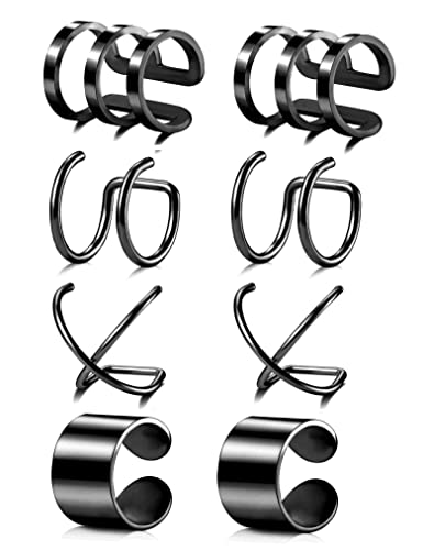 4-10 Pairs Stainless Steel Ear Cuff Helix Cartilage Clip On Wrap Earrings Fake Nose Ring Non-Piercing Adjustable - color: E1:4 Pairs, Black Tone