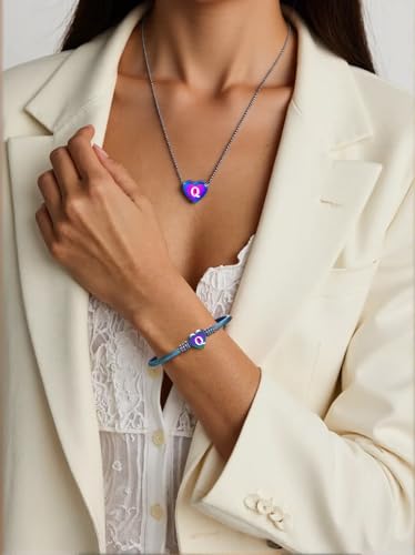 MYNENEY Necklace and Bracelet for Women Stainless Steel Initial Jewelry Set - color: Rainbow-Q