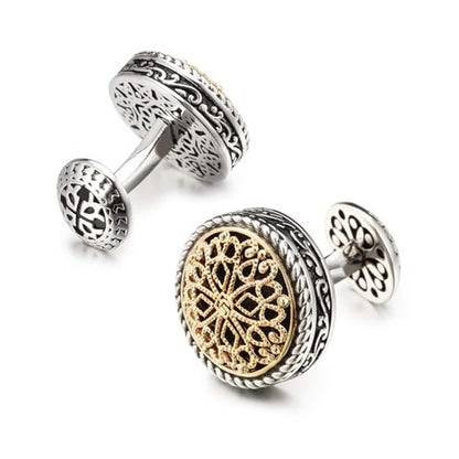 Cuff Links Mens, Cufflinks for Men, Men's Cuff Links for Wedding, Business, Father's Day, Gift for Men, 18K Gold Plated with Luxury Wooden Gift Box - style: Silver & Gold Cufflink