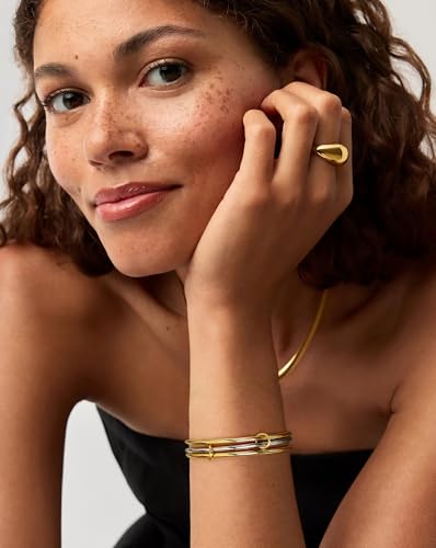 NOKMIT Triple Interlocked Stackable Bangle Bracelets for Women 3-Pack Two-Tone High Polished Stainless Steel Bangle Set Classic Plain Thin Non-Tarnish Gold&Silver - color: Classic Triple Bangle, size: Large