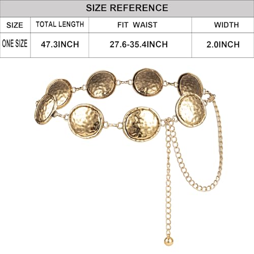 ILuvatar Western Metal Concho Belt for Women Cowgirl Waist Chain for Women Dress Pants Adjustable - color: Gold-t63