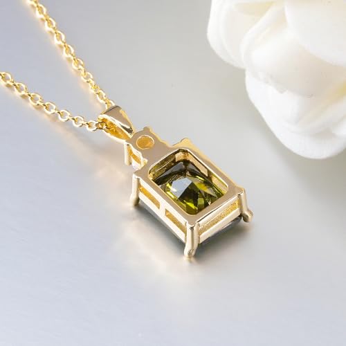 CiNily Rectangular Crystal Necklace for Women Trendy, Pendant Necklace with Chain 14K White Gold | Gold Plated Multicolor Birthstone Pendant Necklaces Boho Jewelry for Christmas Birthday Wedding - color: Gold-Olive Green cz