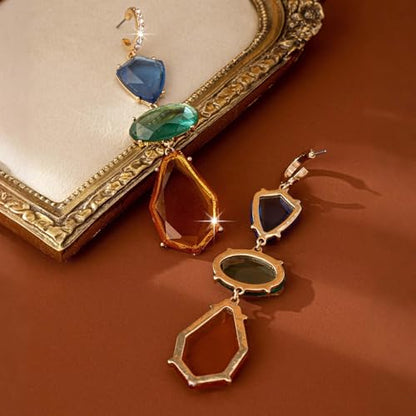 Gemstone Earrings for Women Rhinestone Crystal Dangle Drop Teardrop Gold Hoop Statement Dainty Earrings Boho Jewelry Gifts