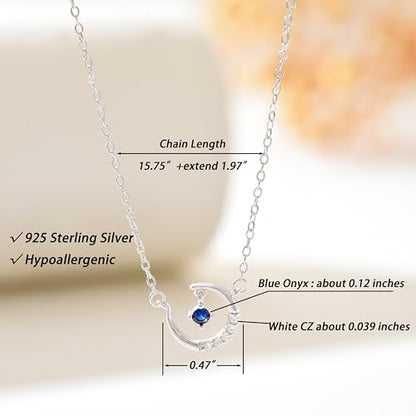 925 Sterling Silver Dainty Crescent Moon Necklace for Women | 14K Gold Plated White Cubic Zirconia Moon and Star Pendant Choker Necklace to Daughter Mother Trendy Wedding Jewelry Gifts - color: Silver C
