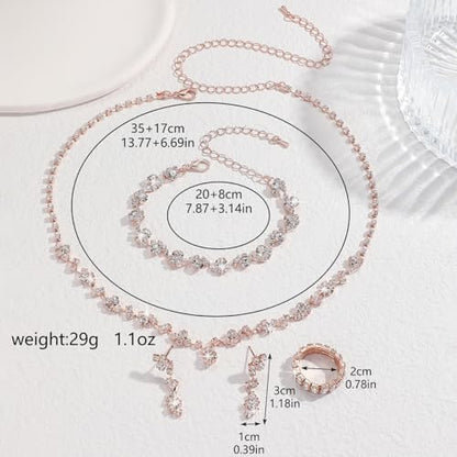Prom Earrings Necklace Bracelet Set Elegant Crystal Rhinestone Necklace Earrings Bracelet Bridal Wedding Prom Dresses Costume Outfit Gold Jewelry Sets for Women - color: Rose Gold