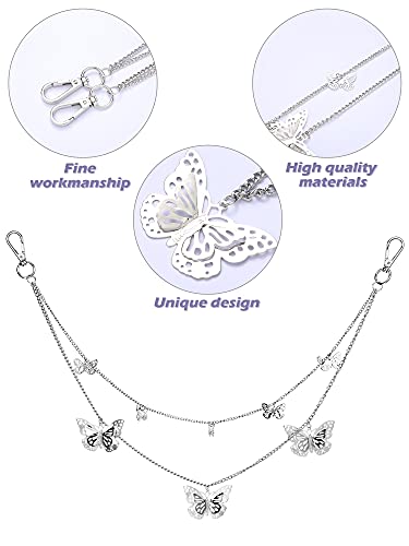 Jadive 5 Pieces Belt Chain Jeans Pants Pocket Waist Multi-Layer Hip Hop Metal Wallet Chain for Men Women - style: Butterfly, Silver
