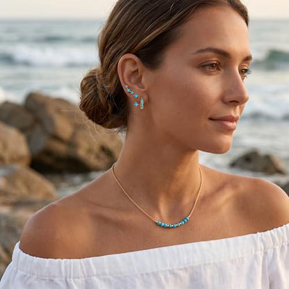 3 Pairs Dainty Small Earrings Set for Women Trendy, Birthstone Stud Huggie Hoop Jacket Stack for Cartilage Helix, Gold Plated Hypoallergenic Cute Women Fashion Accessories Western Jewelry Gifts - color: Created Turquoise (Gold)