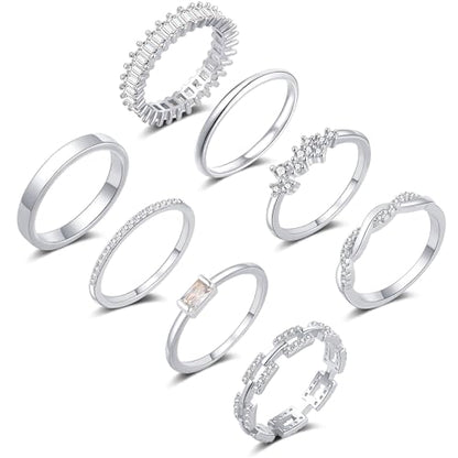 ZOERAY Gold Rings for Women Non Tarnish 14K Gold/Silver Stackable Rings Dainty Gold Plated Ring Wedding Eternity Bands Thin Simple Trendy Plain Thumb Stacking Rings Set Size 5-9 - color: Silver