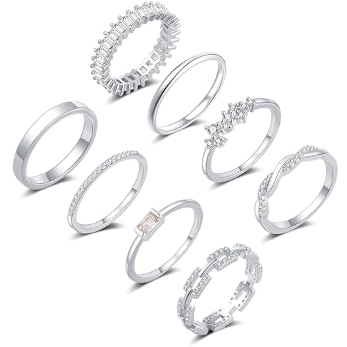 ZOERAY Gold Rings for Women Non Tarnish 14K Gold/Silver Stackable Rings Dainty Gold Plated Ring Wedding Eternity Bands Thin Simple Trendy Plain Thumb Stacking Rings Set Size 5-9 - color: Silver