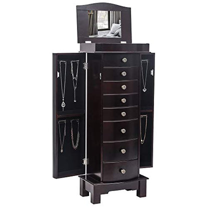 Vasitelan Standing Jewelry Armoire Cabinet Chest Jewelry Armoire with 8 Drawers,Jewelry Box Storage Organizer with Mirror, Retro Standing Wood Jewelry Cabinet - color: Style 2