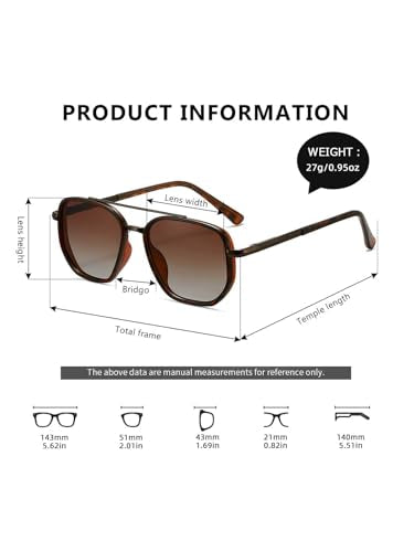 kimorn Women's Square Aviator Sunglasses, Polarized UV400 Pretecion | Retro Frame Shades, Small-Medium Fit, Driving, Beach, Daily Wear - color: Brown Tortoise+brown Grading