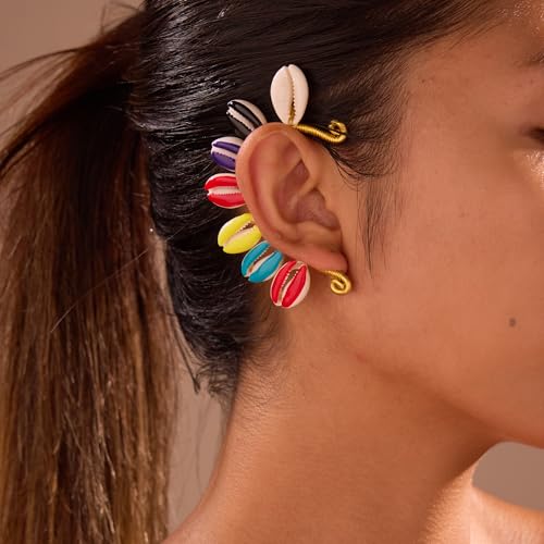 Wellike Gold Ear Cuffs For Women Non Piercing Single Clip On Earrings 18k Gold/Silver Plated Handmade Cuff Earrings Hypoallergenic Waterdrop Cowrie Shell Jewelry - color: KKWE583-R-G