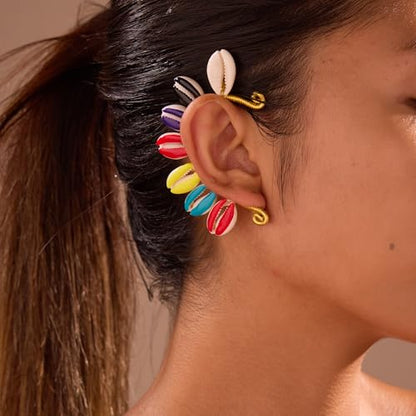 Wellike Gold Ear Cuffs For Women Non Piercing Single Clip On Earrings 18k Gold/Silver Plated Handmade Cuff Earrings Hypoallergenic Waterdrop Cowrie Shell Jewelry - color: KKWE583-R-G