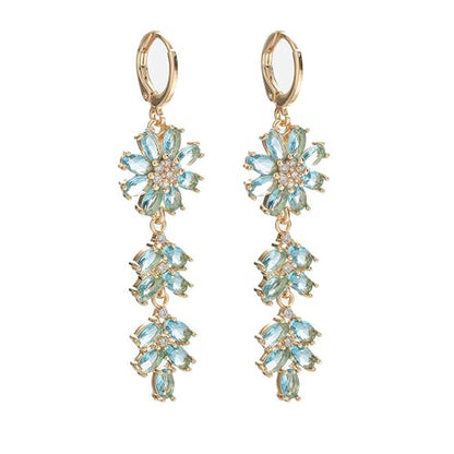18K Gold Plated Flower Dangle Earrings for Women, Hypoallergenic Cubic Zirconia Earrings, Elegant CZ Drop Earrings, Statement Jewelry Gifts Party Fashion - style: 5297-Flower-Blue