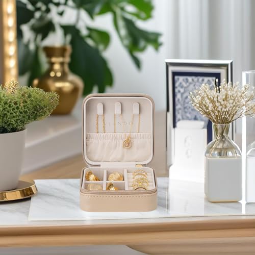 VLANDO Small Travel Jewelry Box Organizer Display Case for Girls Women Gift Rings Earrings Necklaces Storage, Latte - color: Latte