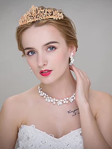 COCIDE Gold Tiara Crowns Crystal Headband Princess Rhinestone Crown with Combs Bride Headbands Bridal Wedding Prom Birthday Party Hair Accessories Jewelry for Women and Girls (M CHAMPAGNE) - color: TK Gold+Champagne
