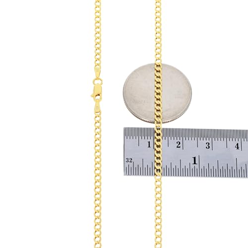 Nuragold 10K Real Yellow Gold Cuban Curb Link Chain Necklace (2mm - 7.5mm) - size: 18", style: 2.5mm