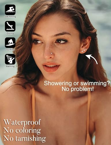 JeryWe 18G 16G Flat Back Earrings Studs for Women - Hypoallergenic Surgical Steel Internal Thread CZ Stud Earrings Stacks 14K Gold Plated Tragus Labret Helix Cartilage Conch Nose Stud Piercing Jewelry - color: 14K Gold Plated, size: 16G(1.2mm)