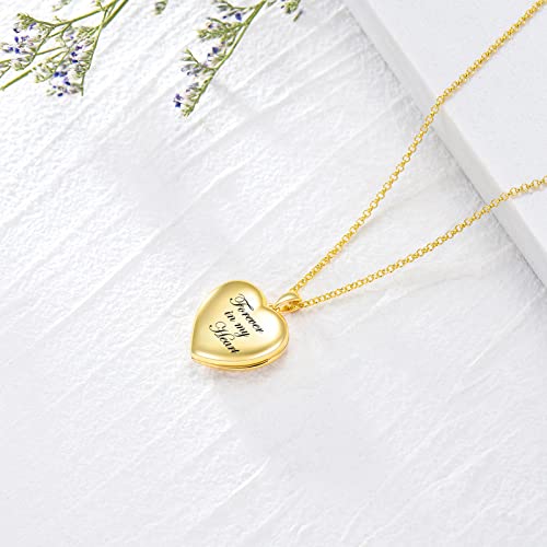 SOULMEET 10K 14K 18K Solid White Gold/Silver Minimalist Style/Infinity Sunflower Heart/Oval Locket Necklace That Holds 1 or 2 Pictures Personalized Photo Locket Necklace Letters Engraving - style: A3-gold locket+photo+text