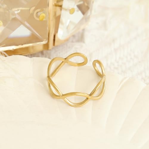 Made by Nami Stainless Steel Gold Adjustable Rings for Women Stackable Chunky Gold Rings for Women - color: Curb