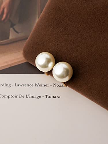 Pearl Clip on Earrings for Women Drop Clip Earrings for Women Gold Plated White Imitation Pearl Earrings Fashion - color: White Pearl 12mm
