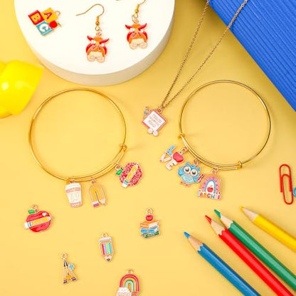 MARFOREVER 40Pcs/20 Pairs Teacher Charms School Charms for Jewelry Making | Assorted Pencil Book Globe Enamel Charms, Student School Pendants, Bracelet Necklace Earrings Making, DIY Craft Accessories - style: Teacher